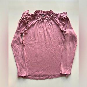 Tea Collection Girls Dusty Pink Ruffled Collar Long Sleeves lettuce trim 12